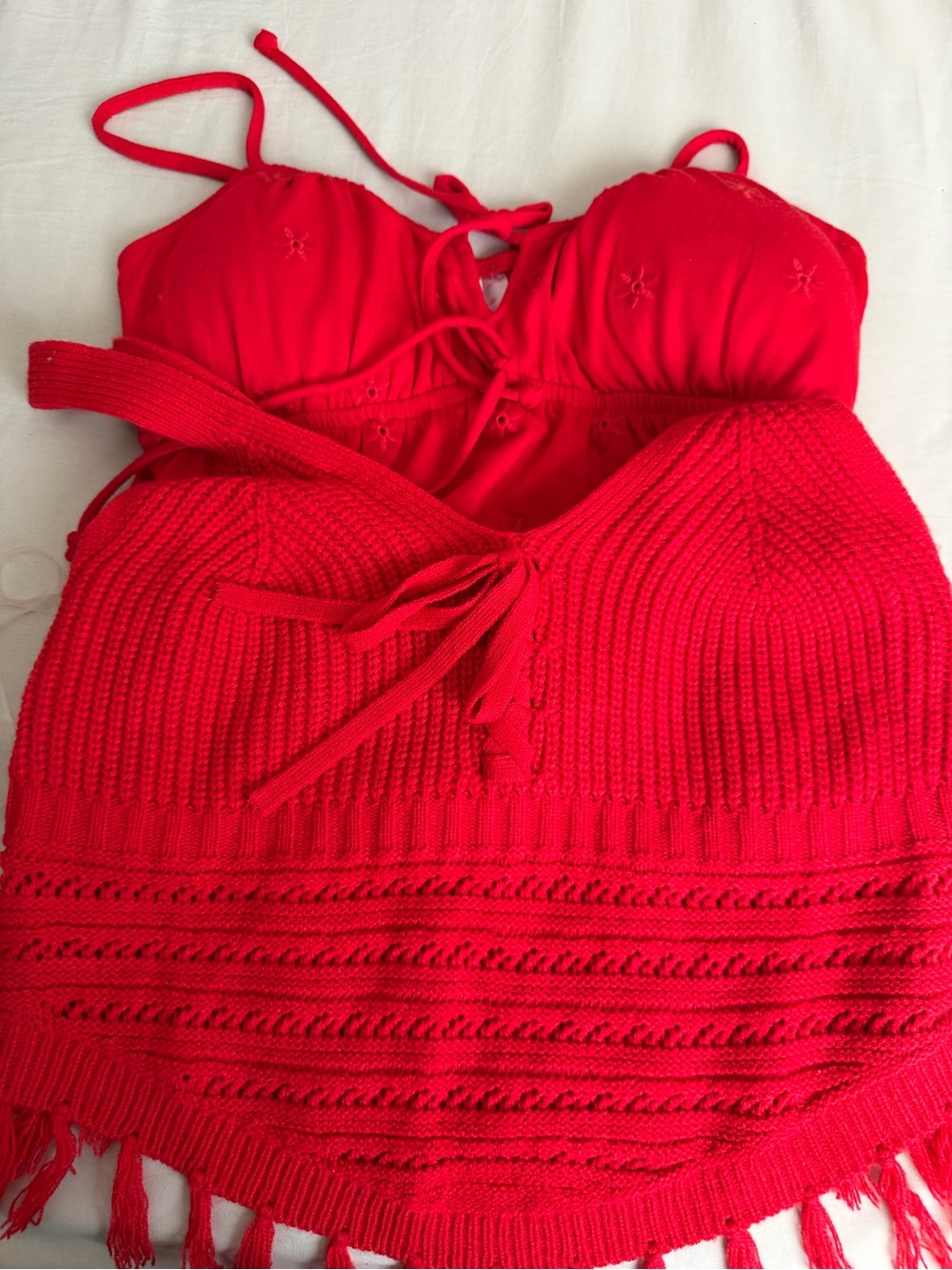 No Boundaries Bright Red Crochet Fringe Bandeau Halter Top